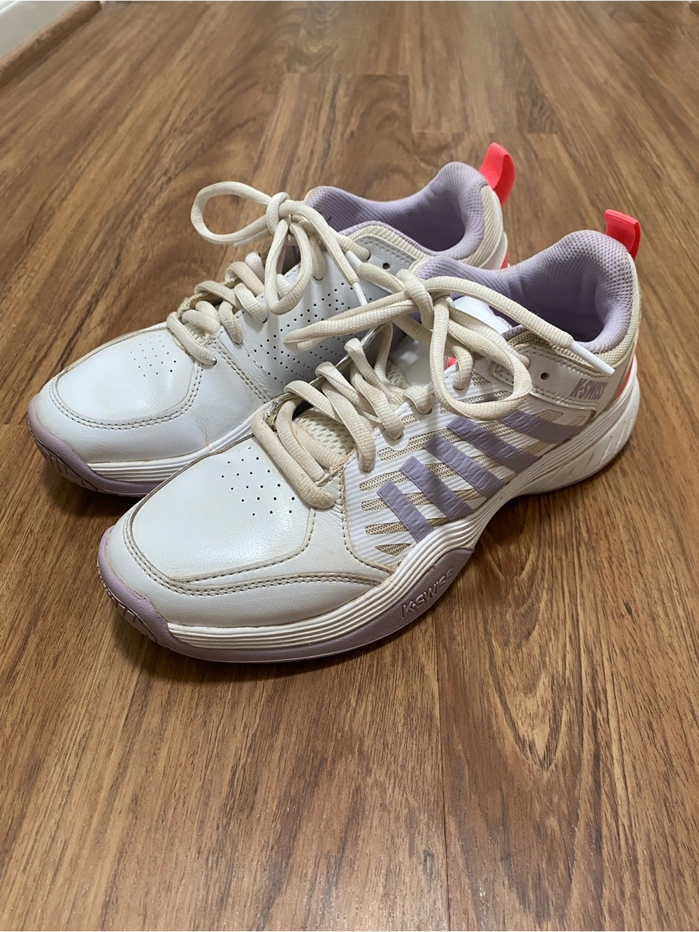 K-Swiss Women's White Sneakers with Lavender and Coral Accents